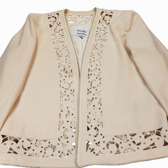 Nolan Miller Ivory Cutout Embellished Details & Open Front Design - Womens 10 - Picture 5 of 13